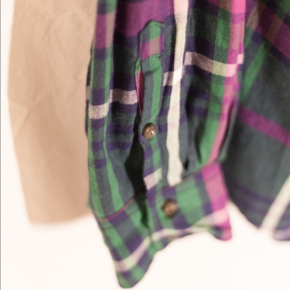 Ava & Viv Green/Purple Plaid Button-Up Top - Picture 5 of 8